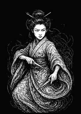 Geisha with knives Scribble Art