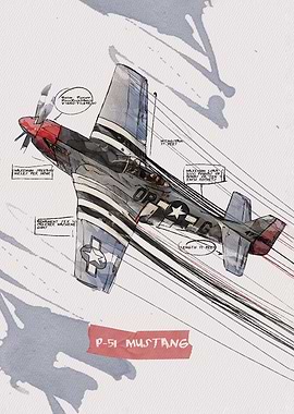 P-51 Mustang Watercolor Illustration