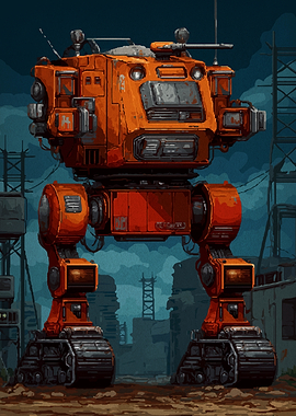 Orange Mech in Post-Apocalyptic Cityscape
