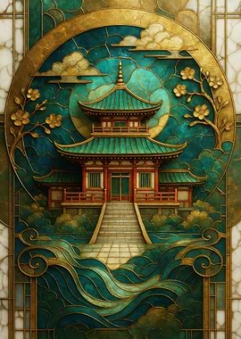 Japanese Temple Stained Glass Art