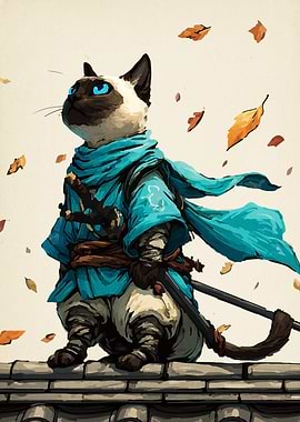 Siamese Cat Ninja with Swords