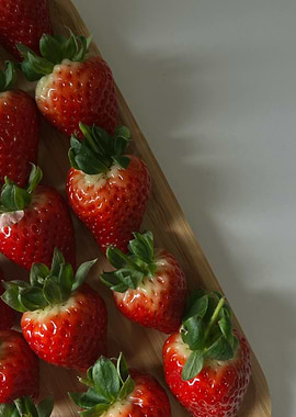 Fresh Strawberries on Wooden Tray