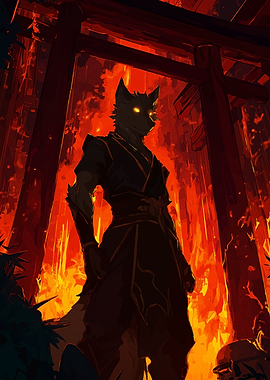 Wolf Warrior in Fiery Torii Gate