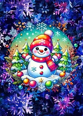 Festive Snowman Watercolor Illustration
