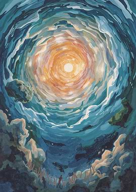 Sunburst Through Deep Sea Swirls