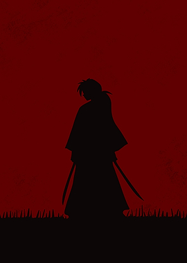 Samurai Silhouette with Red Background