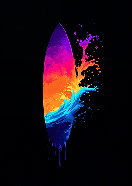 Colorful Surfboard with Splashing Water