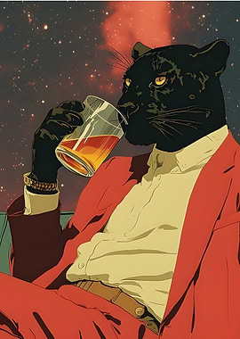 Sophisticated Panther Drinking in Space