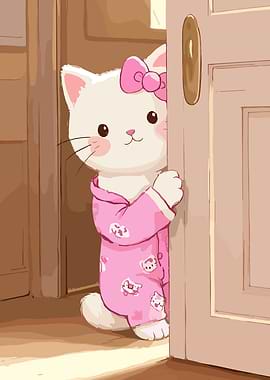 Cute Cat in Pajamas Peeking