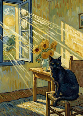 Black Cat in Van Gogh Style