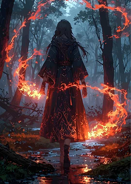 Mystical Forest Walker with Fire