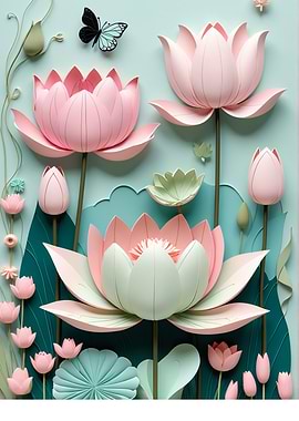 Pastel Lotus Flowers with Butterfly