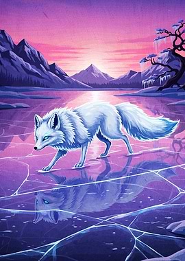 Arctic Fox Frozen Lake