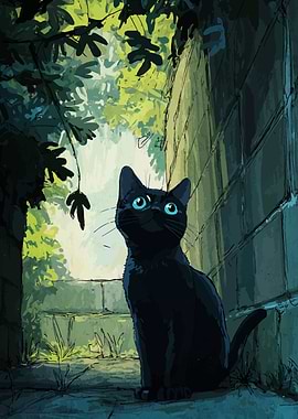 Black Cat with Blue Eyes Illustration