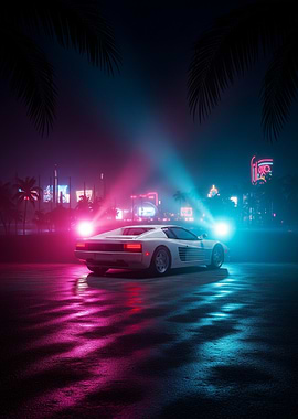 Ferrari Testarossa in Neon Cityscape