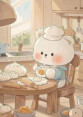 Cute Bear Chef Baking