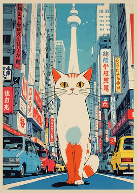 Cat in Tokyo Street Scene