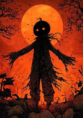 Halloween Scarecrow with Pumpkin Patch