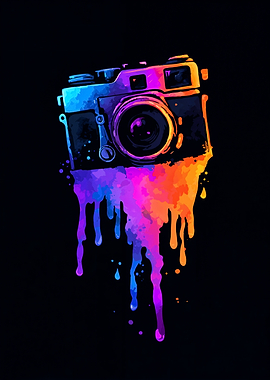 Colorful Camera with Dripping Paint