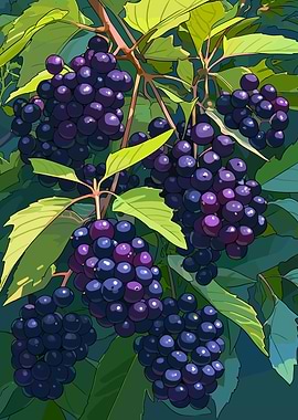 Illustration of Wild Berries on a Branch