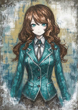 Anime Girl in Teal Blazer Portrait