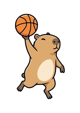 Capybara playing basketball cartoon illustration