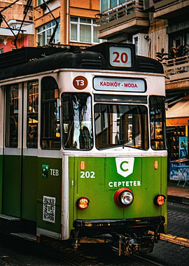 Green and White Tram in Istanbul