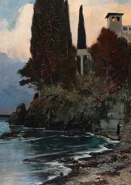 Coastal Landscape with Villa and Figure