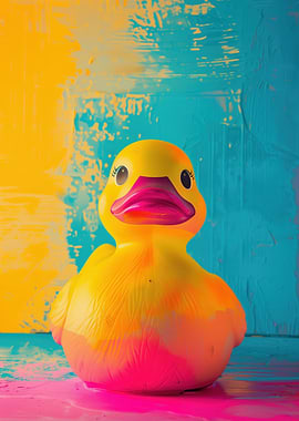 Vibrant Rubber Duck with Colorful Backdrop