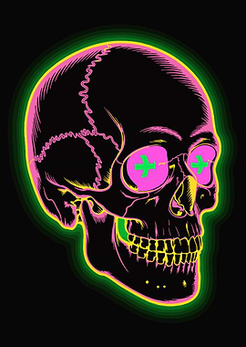 Neon Skull with Cross Eyes
