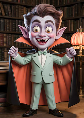 Cartoon Vampire in Suit with Cape