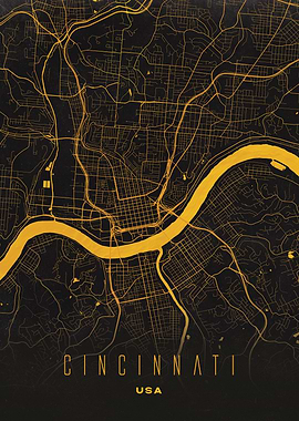Cincinnati, USA City Map Artwork - Modern Minimalist Street Map of Cincinnati's Iconic Urban Landscape