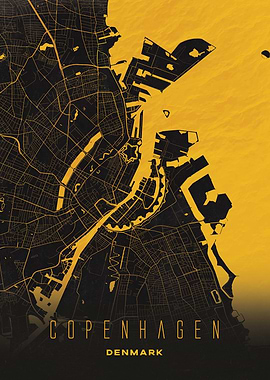 Copenhagen, Denmark City Map Artwork - Modern Minimalist Street Map of Copenhagen's Iconic Urban Landscape