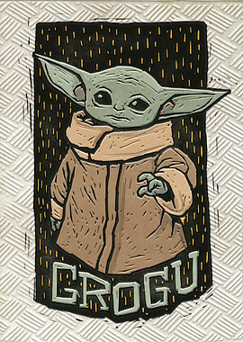 Grogu in Stylized Relief Art