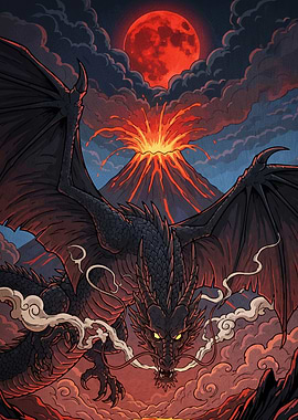 Dragon Volcano Red Moon