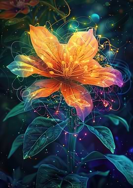 Glowing Orange Flower with Light Trails