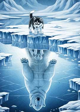 Husky Puppy Polar Bear Reflection