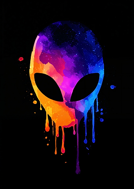 Colorful Alien Head Silhouette