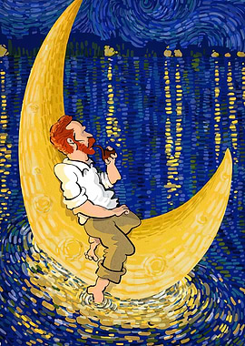 Man on the Moon Van Gogh Style