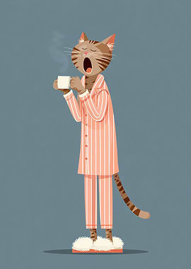 Sleepy Cat with Coffee – Morning Mood in Style