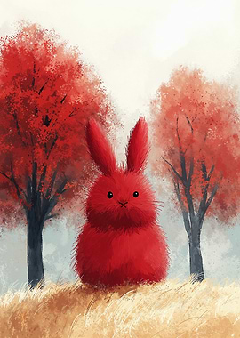 Red Rabbit in Autumn Landscape