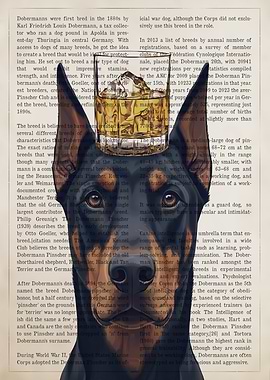 Doberman with Whiskey Glass on Head