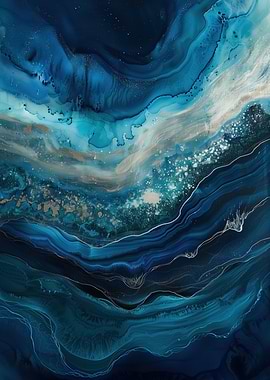 Abstract Blue and Gold Fluid Art