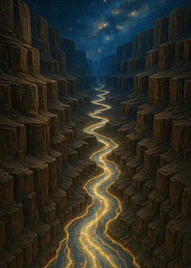 Fantasy Starry River Canyon Landscape