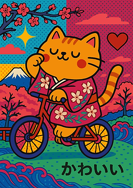 Kawaii Cat on Bicycle