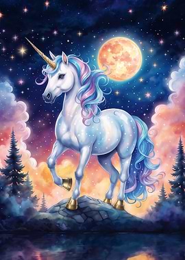 Magical Unicorn Under the Moonlight