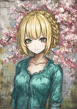 Anime Girl with Cherry Blossoms