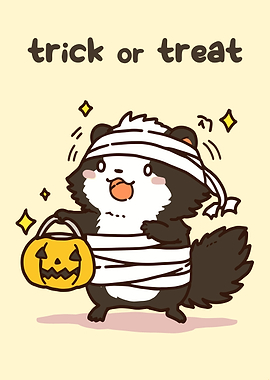 Cute Mummy Raccoon Halloween Illustration