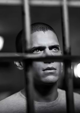 Man Behind Bars in Black and White