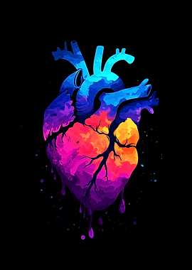 Colorful Anatomical Heart on Black Background